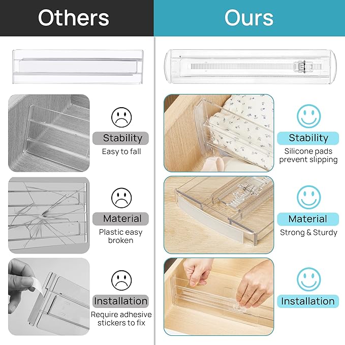 Vtopmart 4 Pack Drawer Dividers for Clothes, 4" High 10.2"-16.6" Adjustable Expandable Dresser Drawer Organizer, Clear Plastic Separators for Dresser, Baby Clothing, Underwear, Cosmetic, Toiletries-DeskLoop Office