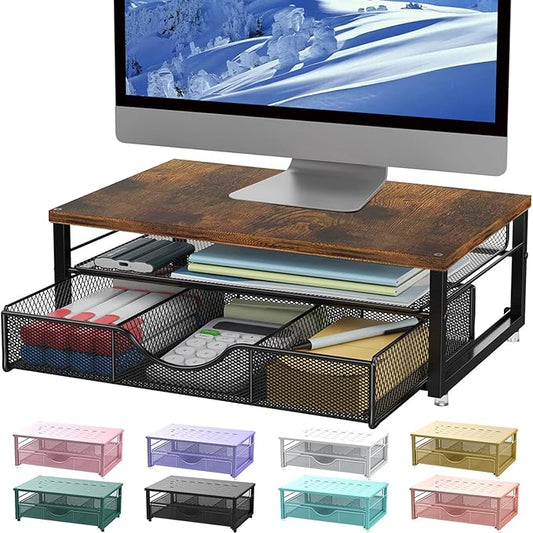 gianotter Computer Monitor Stand Riser, office organizer with Drawer, Office Organizers Storage for Classroom Office Supplies (Wood)-DeskLoop Office