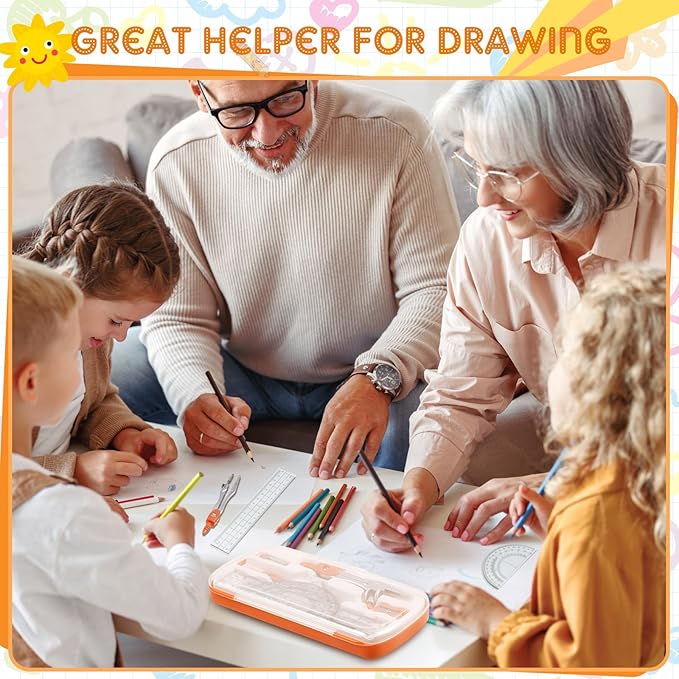 Teling 12 Sets Math Geometry Kit for Students 10 Pcs Compass Geometry Tools Set Includes Rulers Protractor Compass Eraser Pencil Sharpener Lead Refills Pencil (Orange)-DeskLoop Office