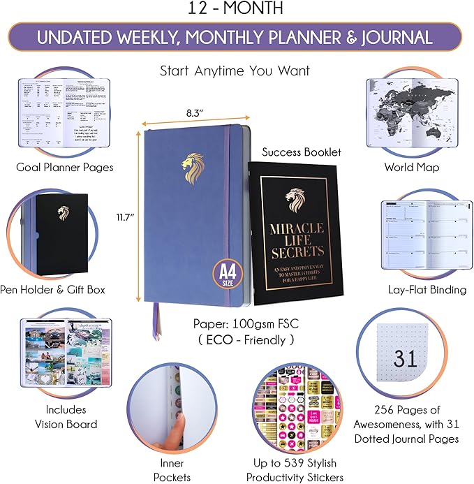 Life Planner - Undated Daily, Weekly & Monthly Planner with Budget Section | A 12 Month Journey to Increase Productivity & Happiness | Life Organizer & Gratitude Journal - Horizontal Format-DeskLoop Office