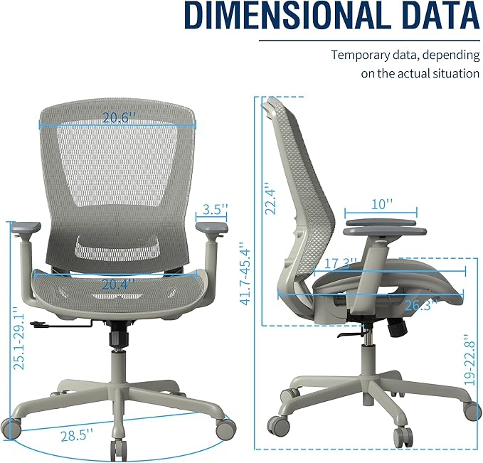ELABEST T96 Mesh Office Chair,Ergonomic Computer Desk Chair,Sturdy Task Chair- Adjustable Lumbar Support & Armrests,Tilt Function,Comfort Wide Seat,Swivel Home Office Chair-DeskLoop Office