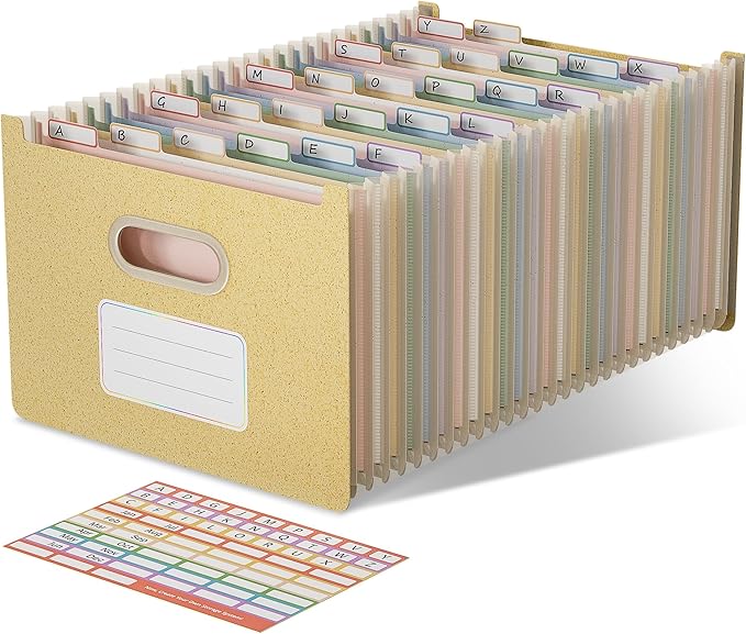 Accordion File Organizer, 26 Pockets Wheat Straw Expanding File Folders, Upright&Open Top, A-Z Bill Receipt Organizer, 100% BPA Free, Return to Nature, Healthy Living, Letter/A4 Size-Wheat Yellow-DeskLoop Office
