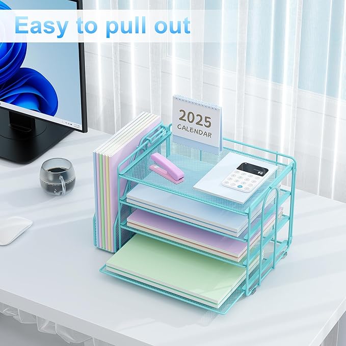 Spacrea Desk Organizers and Accessories, Paper Organizer for Desk with File Organizer, Desk Accessories & Workspace Organizers for Office Supplies (Blue)-DeskLoop Office
