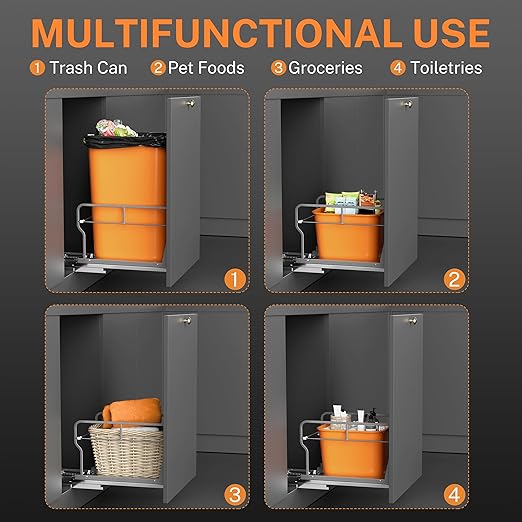 YJHome Pull Out Trash Can Under Cabinet with Soft-Close Slides, Garbage Can Not Included, Cabinet Trash Can Pull Out Kit with Door Mounting Kit, Requires Minimum Cabinets Opening 12" W X 18" D-DeskLoop Office