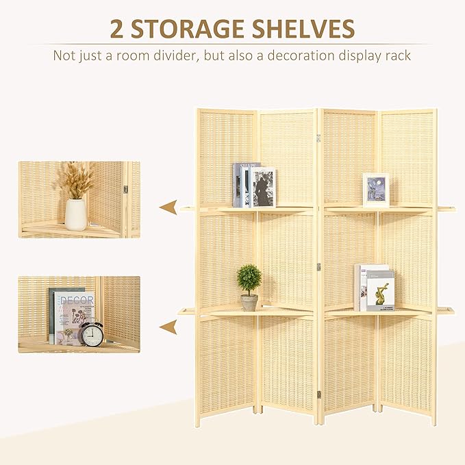 NicBex Room Divider 4 Panel Room Dividers with Storage Shelves Partition Room Dividers and Folding Privacy Screens 6 FT Wall Divider for Office, Room Separation,70.75" W x 0.75" D x 70.75" H, Natural-DeskLoop Office