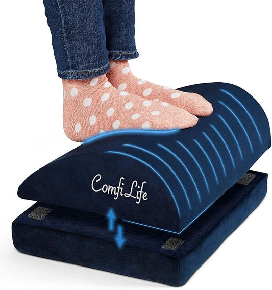 ComfiLife Foot Rest for Under Desk at Work – Adjustable Desk FootRest for Office Chair, Gaming Accessories – Ergonomic Teardrop Design for Back, Hip & Leg Pain Relief – 100% Memory Foam (Navy)-DeskLoop Office