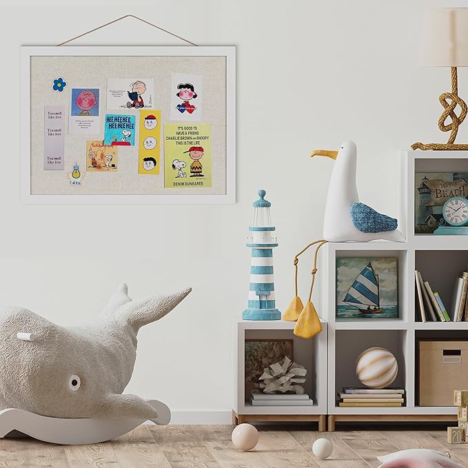 Cork Board Bulletin Board 16.7" x 11", 2-Pack Small Linen Corkboards with Frame for Walls, Cute Picture Display Pin Board Vision Board for Room School Office Bedroom 25 Pushpins Vintage White-DeskLoop Office