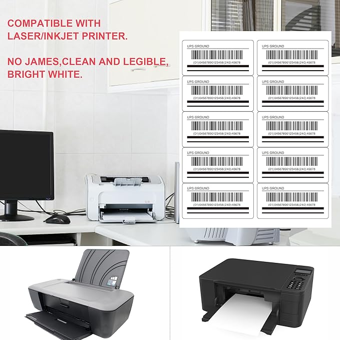 L LIKED 2" x 4" Label Stickers, Printable White 10 per Sheets Total 500 Labels, for Laser/Inkjet Printing - Matte (500 Labels)-DeskLoop Office