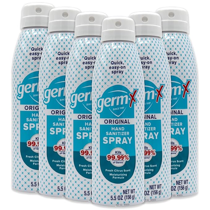 Germ-X Hand Sanitizer Spray, Non-Drying & Moisturizing with Vitamin E, Instant and No Rinse Formula, Fresh Citrus Scent, Back to School Supplies, Paraben Free, 5.5 Oz (Pack of 6)-DeskLoop Office