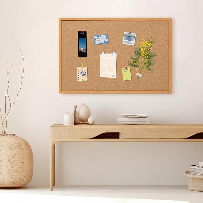 Board2by Cork Board Bulletin Board 24 x 36, Wood Framed Corkboards for Wall Decor, Hanging Office Message Board, Large Wall Mounted Notice Pin Board with 15 Push Pins for School, Home & Office-DeskLoop Office