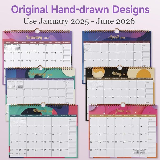 Lbylyhxc 2025-2026 Calendar - 18 Monthly Wall Calendar 2025-2026 from January 2025 to June 2026, 11 x 8.5 Inches.Thick Paper with Julian Dates and Block for New Year and Christmas Presents (2025-2026 wall calendar geometric)