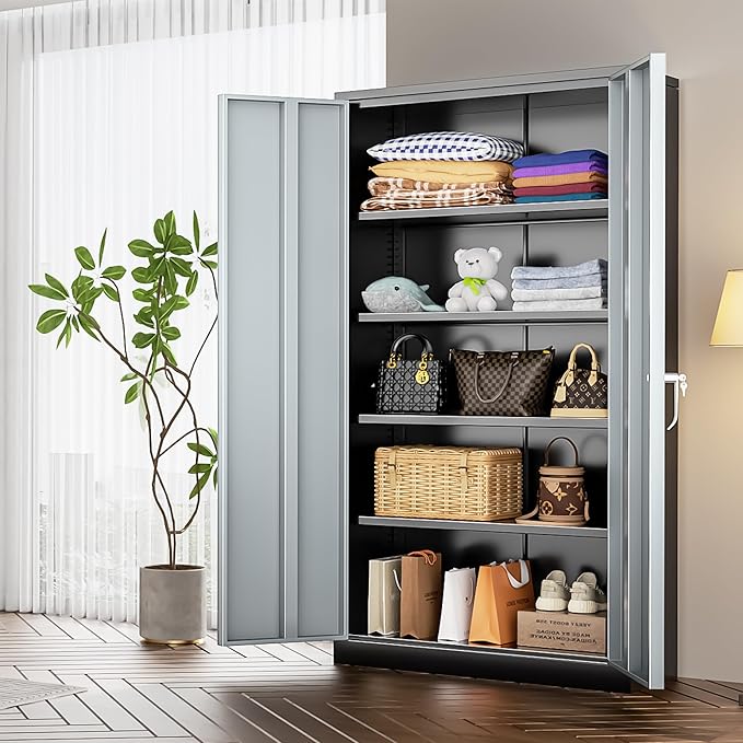 INTERGREAT Metal Storage Cabinet with Doors and Shelves,72" H Black Gray Steel Tool Locking Cabinet, Metal Storage Cabinet for Home Office, Warehouse, School-DeskLoop Office