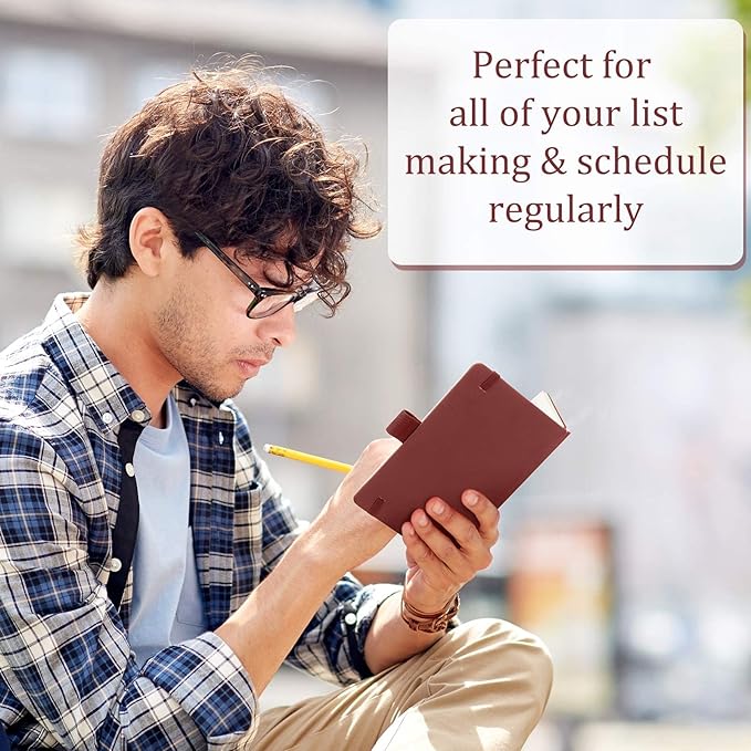 Laumoi Pocket Notebook Journals with Pens A6 Cute Small Journal Notebook Ruled Lined Mini Notepad Hardcover Executive Notebooks Set with Pen Holder for School Office, 3.7 x 5.7 Inch (Burgundy)-DeskLoop Office