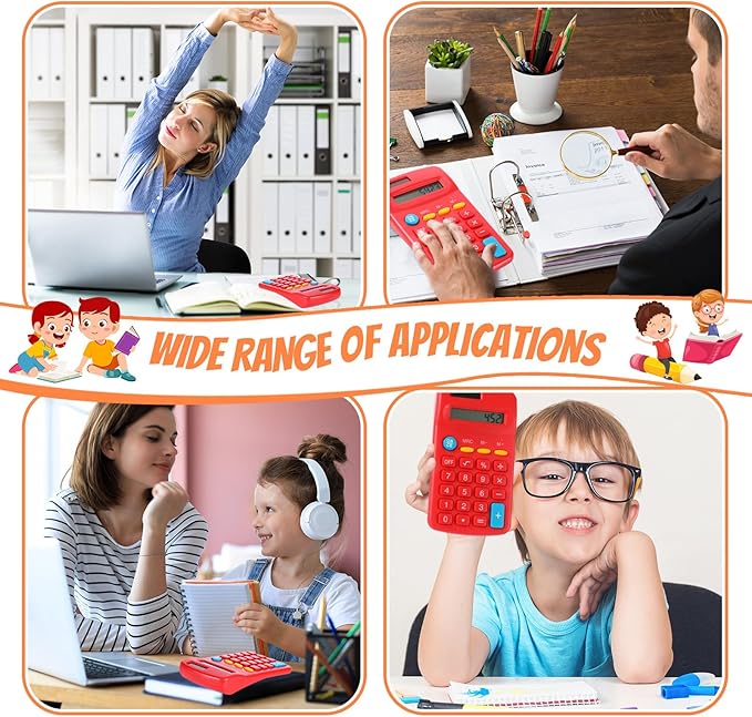 24 Pieces Basic Calculators for Students Small Pocket Size 8 Digit Display Mini Calculators Dual Powered Handheld for School Desktop Home(Red)-DeskLoop Office