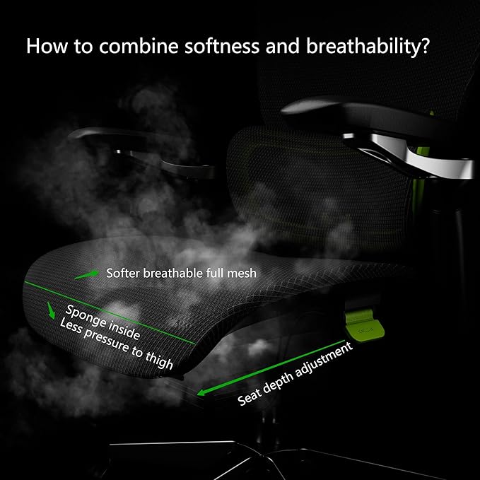 Ergonomic Office Chair, Mesh Home Office Desk Chair with Adaptive Lumbar Support, Gaming Chair with Headrest, 5D Armrest,90-130°Tilt, BIFMA Certified, Model Zen (Green)-DeskLoop Office
