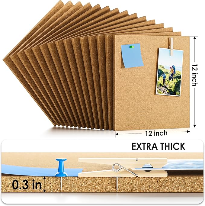 MaxGear Large Cork Board for Wall 60" x 36", 15 Pack Cork Board Tiles with 40 Pushpins & Safe Removable Adhesive Tabs, 12" x 12" Corkboards for Office, School, Home-DeskLoop Office