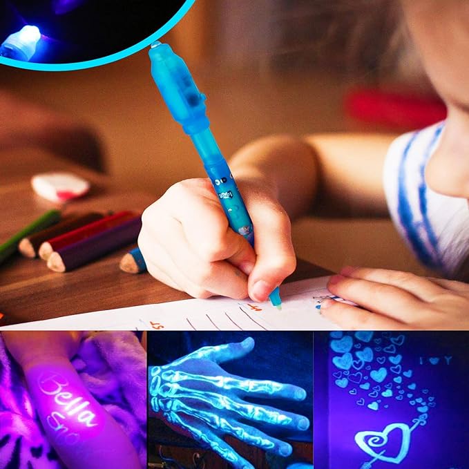 Invisible Ink Pen 24Pcs Spy Pen with UV Light Magic Marker Kid Pens for Secret Message and Birthday Party,Writing Secret Message for Easter Day Halloween Christmas Party Bag Gift-DeskLoop Office