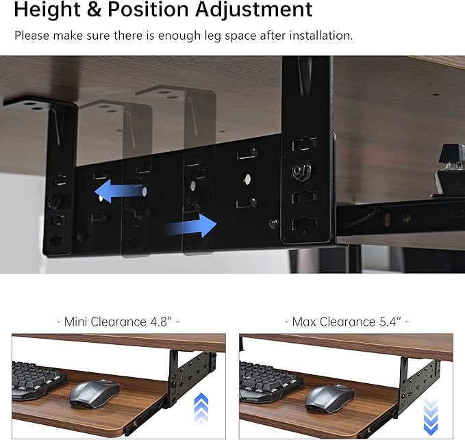 EUREKA ERGONOMIC Adjustable Keyboard Tray Under Desk, 28x11 Inch Large Slide Out Keyboard & Mouse Platform Tray, Wooden Pull Out Computer Keyboard Drawer for Typing Home Office Desk, Walnut-DeskLoop Office
