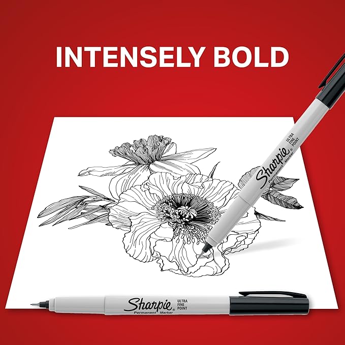 Sharpie Permanent Markers Ultra Fine Tip Markers Set Quick Drying And Fade Resistant Artist Marker For Wood Plastic Paper Metal And More Drawing Coloring And Poster Marker Black 12 Count-DeskLoop Office