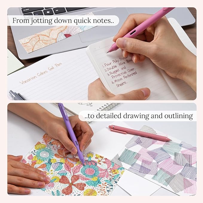 WRITECH Fine Point Gel Pens: 8ct 0.5mm Multi Colored Ink Colors Retractable Pen for Smooth Writing Note Taking Journaling Assorted Coloring No Bleed & Smear & Smudge (Vintage Set)-DeskLoop Office