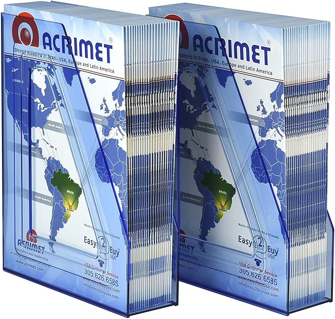 Acrimet Magazine File Holder, Durable Rack, Space-Saving Organizer (Plastic) (Clear Blue Color) (2 pack)-DeskLoop Office