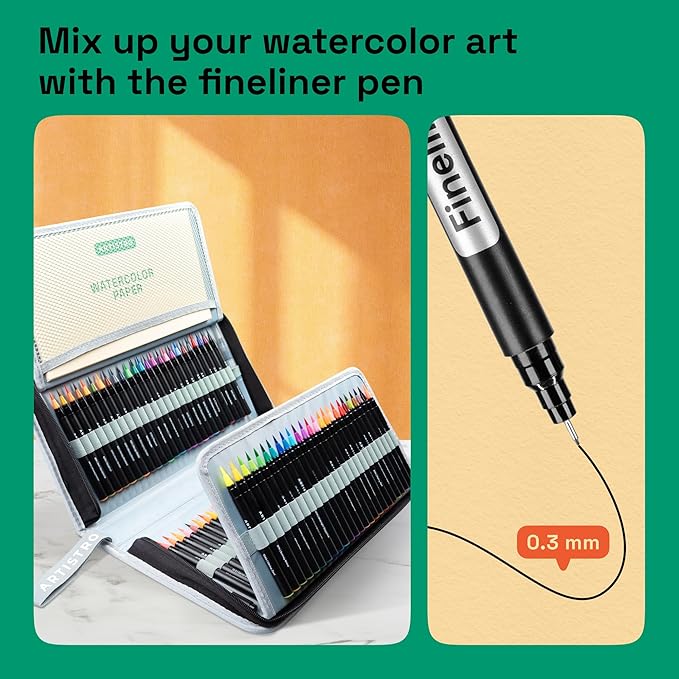 ARTISTRO 100 Watercolor Markers Teacher Appreciation Gifts – Brush Pens, Fineliner, Water Brush, Portable Bag – Vibrant, Washable, Non-Toxic – Ideal Gift for Women for Coloring, Calligraphy & Art-DeskLoop Office