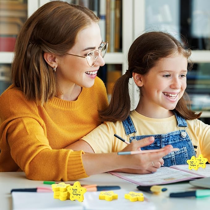 Spakon 25 Pcs Inspirational Star Erasers for Kids Bulk Cute Back to School Erasers 1.57" Fun Eraser for Classroom Prize You're A Star Yellow Motivational Gift for School Student Rewards-DeskLoop Office