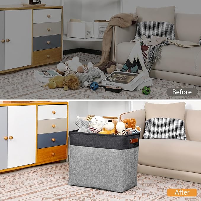 DULLEMELO Grey Storage Baskets for Organizing 3 Pack Fabric Shelf Baskets for Gifts Empty Large Storage Organizer for Closet,Clothes,Toys,Bedroom (Black&Grey)-DeskLoop Office