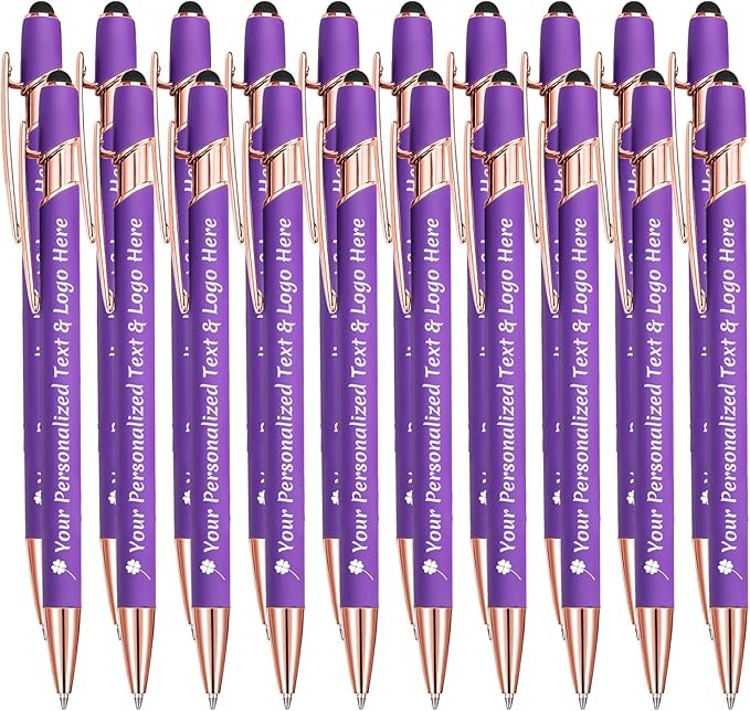 STREADVE Personalized Custom Pens 20 Engraved Writing Pen with Name Logo, Customized Promotional Items Stylus Pen Gifts for Women Realtor Birthday Wedding Business, Purple-DeskLoop Office