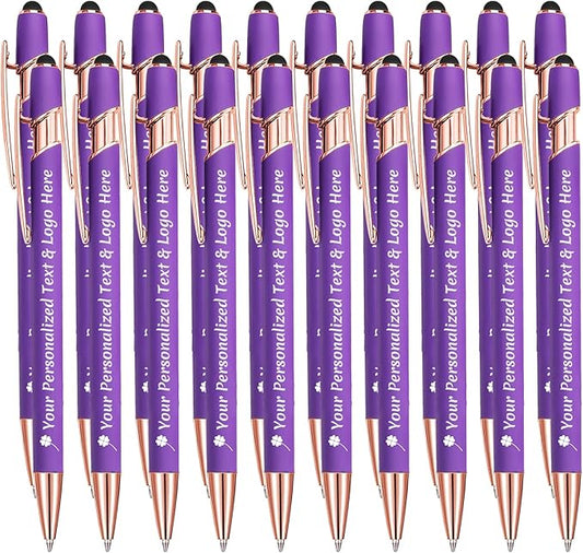 STREADVE Personalized Custom Pens 20 Engraved Writing Pen with Name Logo, Customized Promotional Items Stylus Pen Gifts for Women Realtor Birthday Wedding Business, Purple-DeskLoop Office