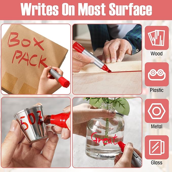Fuutreo 10 Pack Jumbo Permanent Markers Bulk Large Chisel Tip Permanent Markers Quick Drying Waterproof Big Huge Poster Pens for Office, Logistics Company and More(Red)-DeskLoop Office