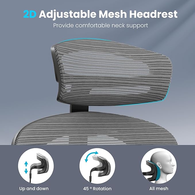Farini Office Chair Ergonomic Desk Chair, High Back Computer Chair with Wheels, Home Sutdy Chair for Heavy People, Office Chair Adjustable Seat Depth, 3D Armrests and Adjustable Headrest, Gray-DeskLoop Office
