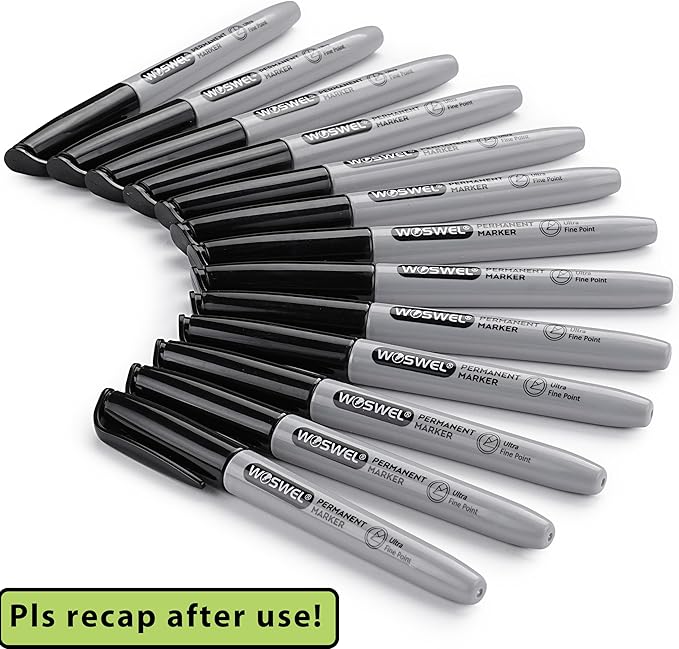Ultra Fine Permanent Marker Bulk,24 Pack Ultra Fine Point Black Permanent Marker set, Felt Tip Pens Works on Plastic, Wood, Stone, Metal and Glass for Doodling, Marking-DeskLoop Office
