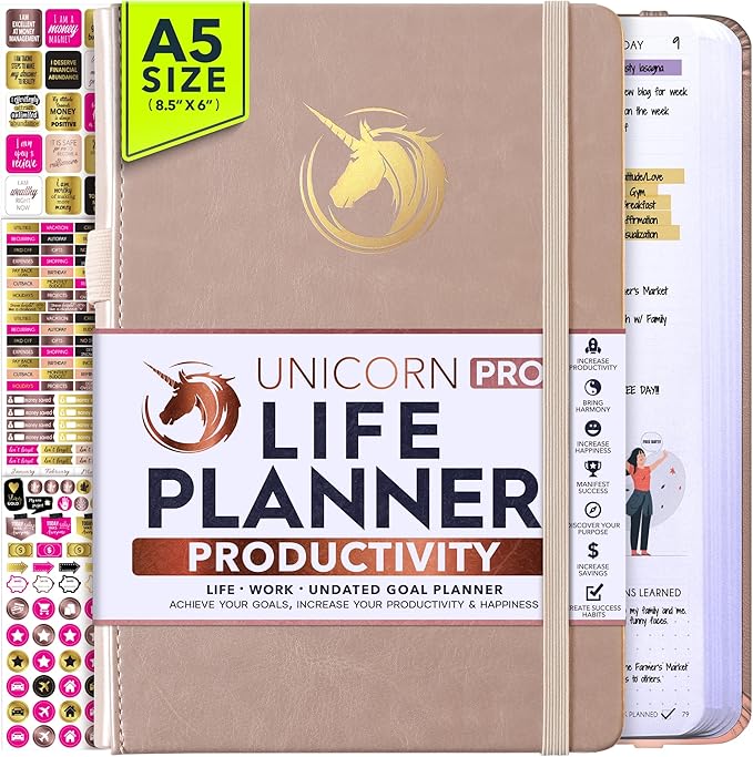 Life Planner - Undated Daily, Weekly & Monthly Planner with Budget Section | A 12 Month Journey to Increase Productivity & Happiness | Life Organizer & Gratitude Journal - Horizontal Format-DeskLoop Office