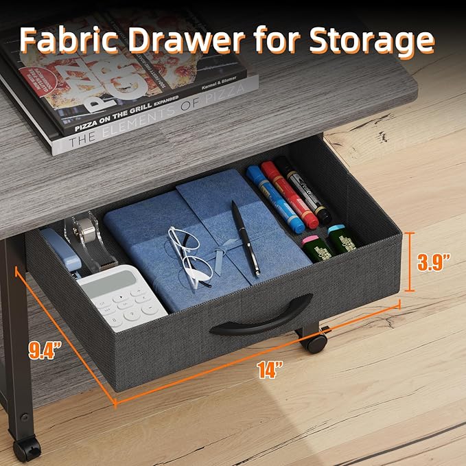 22"x15" Large Printer Stand with Storage Drawer, 2-Tier Under Desk Printer Table for Home Office, Printer Cart fit Fax Machine/3D Printer/Scanner(Gray)-DeskLoop Office