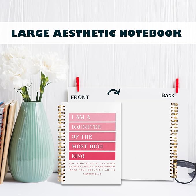 BearCake Pink I am Daughter of the Most High King Christian Notebook Journal, Christian Gifts for Women, Bible Notebooks for Note Taking, Bible Journaling Notebook, Hardcover Spiral Notebook 5.5x8.3-DeskLoop Office