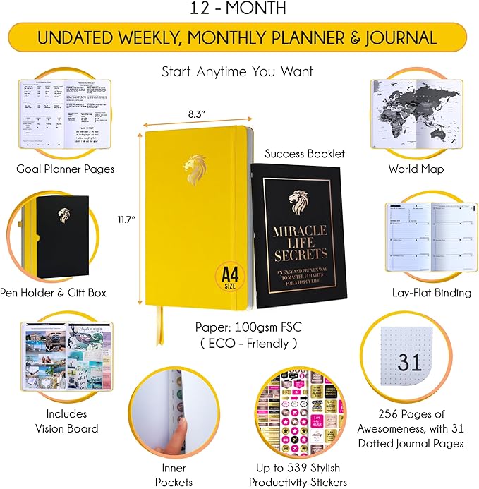 Life Planner - Undated Daily, Weekly & Monthly Planner with Budget Section | A 12 Month Journey to Increase Productivity & Happiness | Life Organizer & Gratitude Journal - Horizontal Format-DeskLoop Office