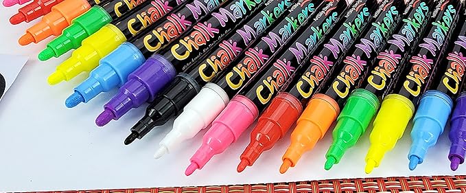 18 Neon Chalk Markers - Double Pack of Fine and Medium Tip Liquid Chalk Pens - Wet Erasable for Menu Boards, Glass, Windows, Whiteboards, Classrooms, Mirrors, Plastic-DeskLoop Office