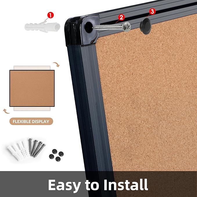 Board2by Extra Large Cork Bulletin Board 48" X 48", Black Aluminum Framed 4'x4' Corkboard for Wall, Wall Mounted Notice Pin Board with 18 Push Pins for School, Home & Office-DeskLoop Office