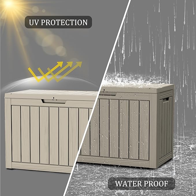 45 Gallon Lockable Resin Deck Box, Waterproof & UV-Resistant Outdoor Storage Box for Outdoor Cushion Storage, Garden Tools & Pool Accessories Storage, Gray-DeskLoop Office