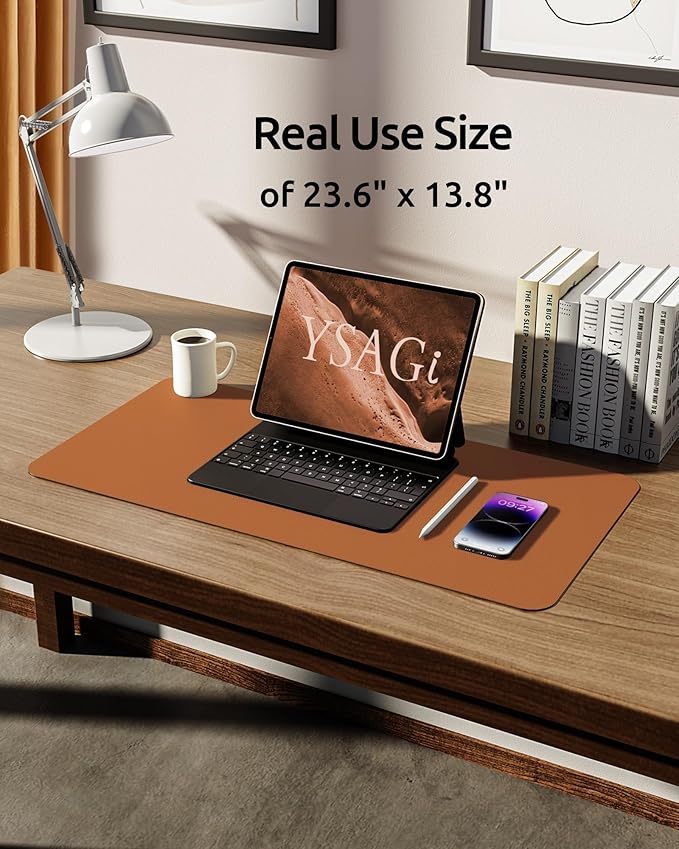 YSAGi Desk Pad Protector, Large Mouse Mat, Non-Slip PU Leather Waterproof Laptop Desk Blotter/ Writing Pad for Office and Home (23.6" x 13.8", Brown)-DeskLoop Office