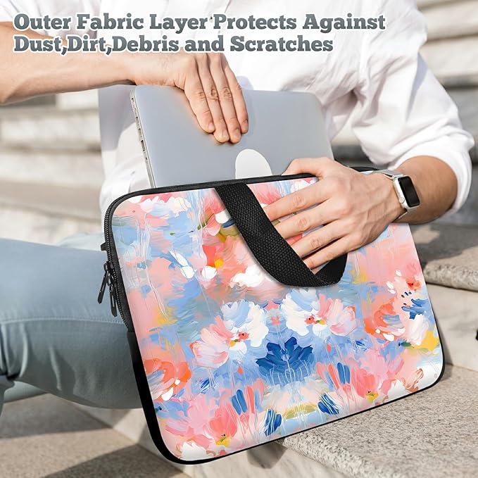 Laptop Sleeve Case Bag 15 inch, Watercolor Flowered Slim Carrying Case Durable Handbag Travel Laptop Bag for 15 inch MacBook Air M3/M2/15 Pro/Surface Laptop 7/6/5/4/3/ Dell XPS 15 Plus