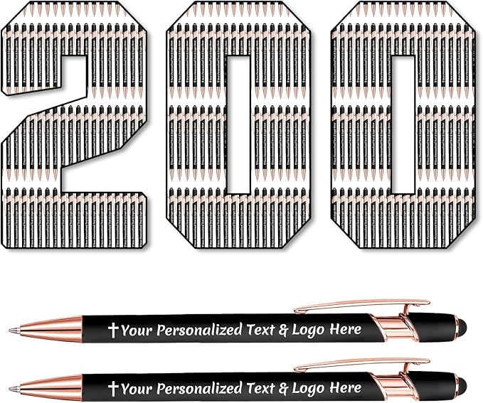 STREADVE 200 Personalized Custom Pens Engraved Writing Pen with Name Logo, Customized Promotional Items Stylus Pen Gifts for Men Women Realtor Nurse Wedding Business, Black-DeskLoop Office