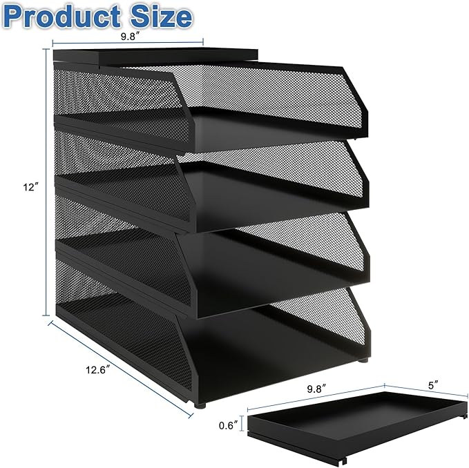 Natwind 4-Tier Stackable Paper Tray, Metal Mesh Desktop Organizer, Paper Sorter, Letter Trays,File Document Storage Rack for for Home, Office, School (Black)-DeskLoop Office