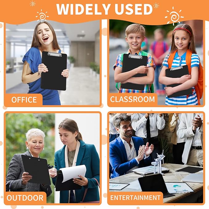 Black Clipboards, PANDRI 12 Pack Plastic Black Clipboards with Low Profile Clip 12.5 x 9 Standard Letter Size Clipboard for classrooms Office