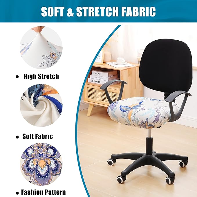 Smiry Printed Office Computer Chair Seat Covers, Stretch Fit Universal Desk Rotating Chair Cover Washable Removable Seat Cushion Protectors - Beige-DeskLoop Office