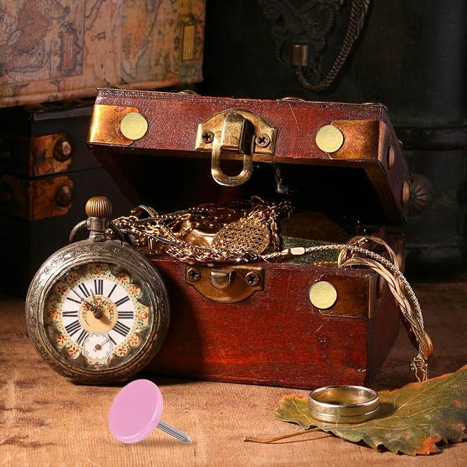 uxcell 100Pcs Upholstery Tacks, 11mmx15mm Flat Head Thumb Tack Decorative Furniture Nails Push Pins for Furniture Sofa Headboards, Pink-DeskLoop Office