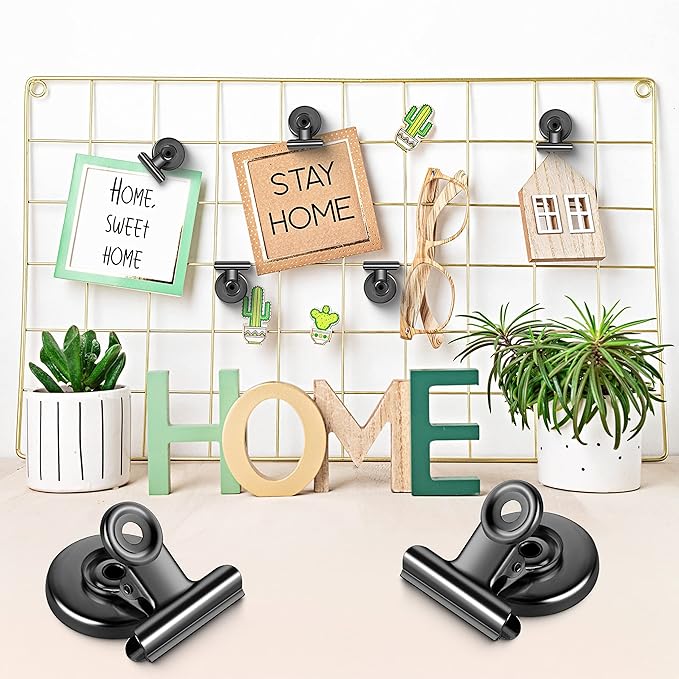 Grtard 24 Pack Magnetic Clips Heavy Duty, Black Magnet Clips for Fridge, Refrigerator Magnets, Strong Magnetic Clip, Scratch Free Magnets with Clip for Whiteboard, Refrigerator, Cruise, Locker-DeskLoop Office