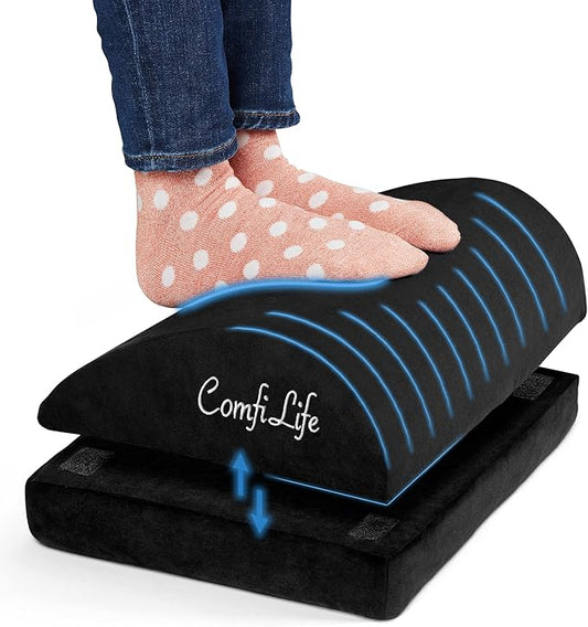 ComfiLife Foot Rest for Under Desk at Work – Adjustable Desk FootRest for Office Chair, Gaming Accessories – Ergonomic Teardrop Design for Back, Hip & Leg Pain Relief – 100% Memory Foam (Black)-DeskLoop Office