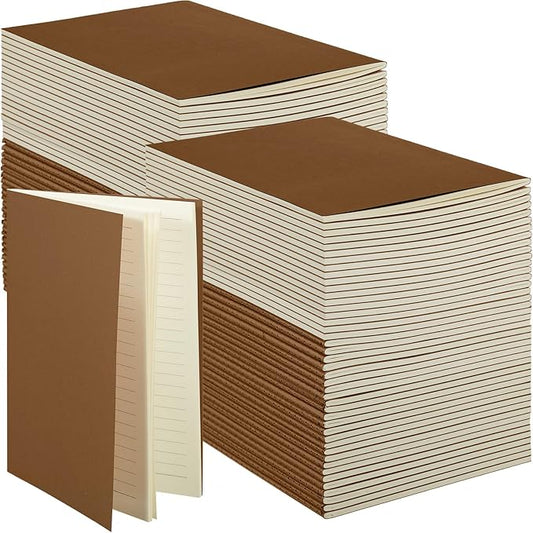100 Pcs Kraft Notebook Journals 5.5 Inch x 8.3 Inch A5 Softcover Notebooks Bulk for Writing Sketch Office Notepad with 60 Pages 30 Sheets (Dark Brown,Lined)-DeskLoop Office